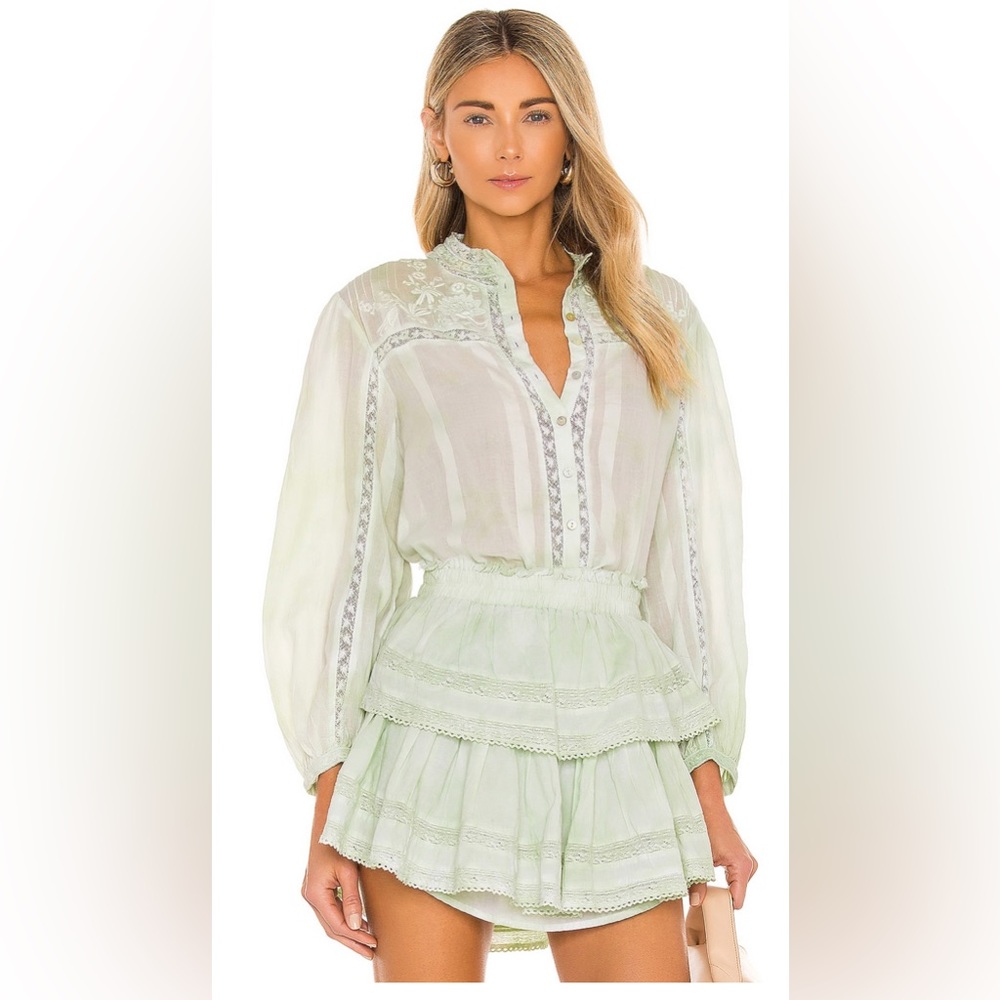 Loveshackfancy Ronda Top and Ruffle Mini Skirt in moss green